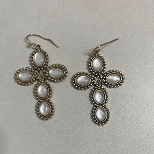 Gold and White Cross Earrings
